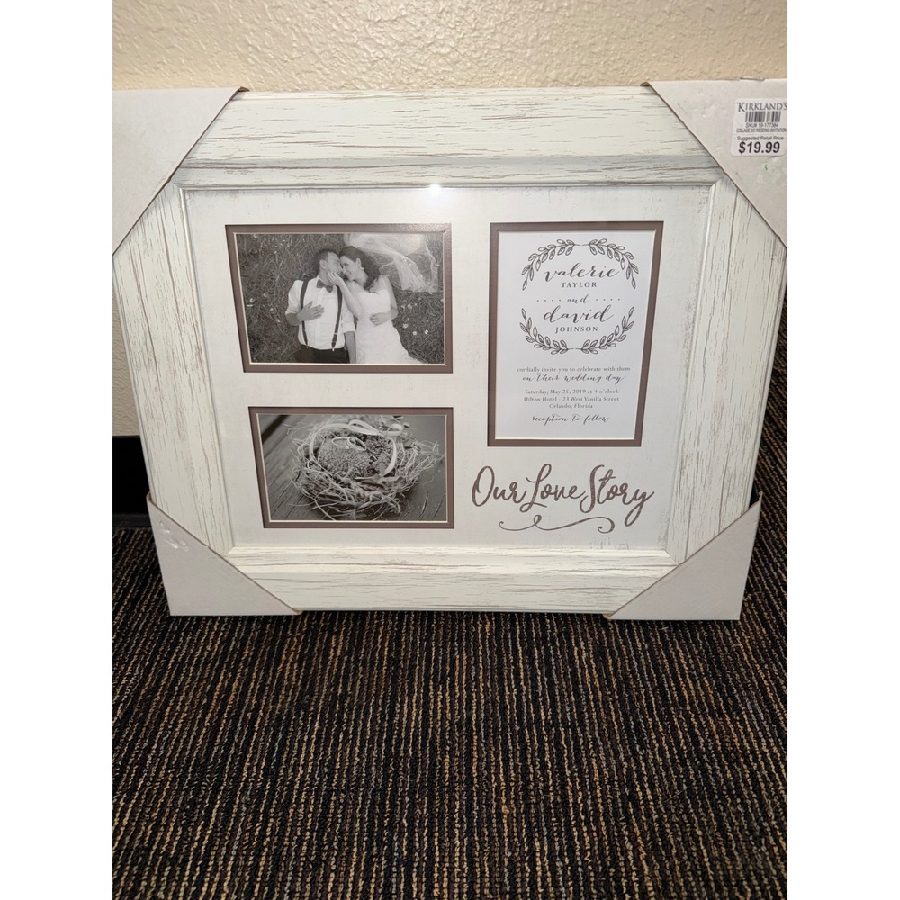 Kirkland's Our Love Story Collage Wedding Photo Frame White Wood Grain 18x14.5